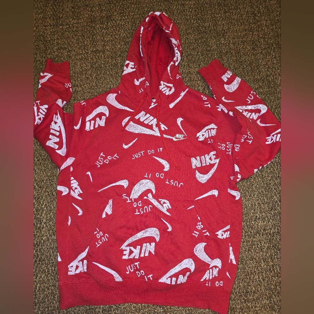 Nike Red Hoodie with White Logo Print